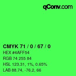 颜色代码: CMYK 71 / 0 / 67 / 0 | qconv.com