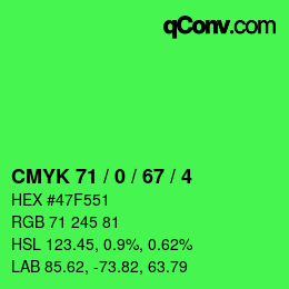 颜色代码: CMYK 71 / 0 / 67 / 4 | qconv.com