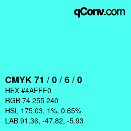 Color code: CMYK 71 / 0 / 6 / 0 | qconv.com