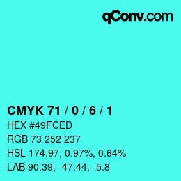 Code couleur: CMYK 71 / 0 / 6 / 1 | qconv.com