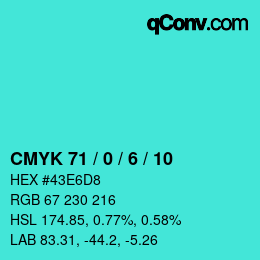 カラーコード: CMYK 71 / 0 / 6 / 10 | qconv.com