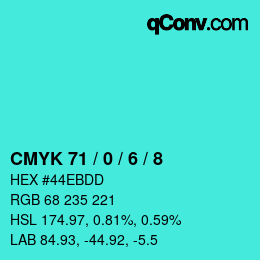 カラーコード: CMYK 71 / 0 / 6 / 8 | qconv.com
