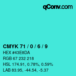 颜色代码: CMYK 71 / 0 / 6 / 9 | qconv.com