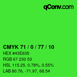 颜色代码: CMYK 71 / 0 / 77 / 10 | qconv.com
