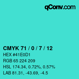 カラーコード: CMYK 71 / 0 / 7 / 12 | qconv.com