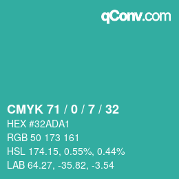 Color code: CMYK 71 / 0 / 7 / 32 | qconv.com