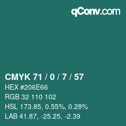 カラーコード: CMYK 71 / 0 / 7 / 57 | qconv.com