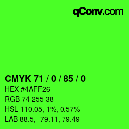 Color code: CMYK 71 / 0 / 85 / 0 | qconv.com