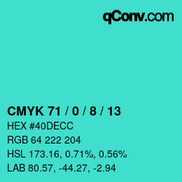カラーコード: CMYK 71 / 0 / 8 / 13 | qconv.com