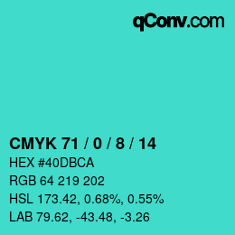 颜色代码: CMYK 71 / 0 / 8 / 14 | qconv.com
