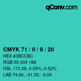 Color code: CMYK 71 / 0 / 8 / 20 | qconv.com