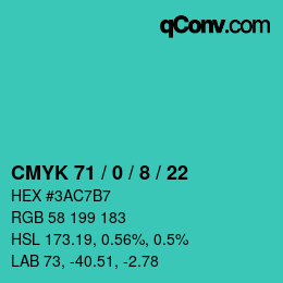 Color code: CMYK 71 / 0 / 8 / 22 | qconv.com