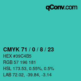カラーコード: CMYK 71 / 0 / 8 / 23 | qconv.com