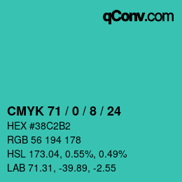 カラーコード: CMYK 71 / 0 / 8 / 24 | qconv.com