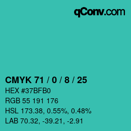 颜色代码: CMYK 71 / 0 / 8 / 25 | qconv.com