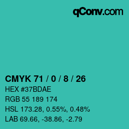 カラーコード: CMYK 71 / 0 / 8 / 26 | qconv.com