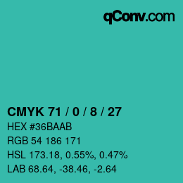 颜色代码: CMYK 71 / 0 / 8 / 27 | qconv.com