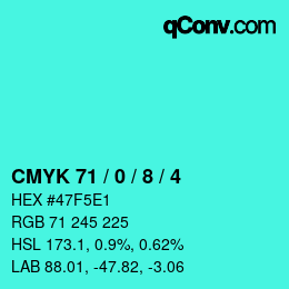 Color code: CMYK 71 / 0 / 8 / 4 | qconv.com