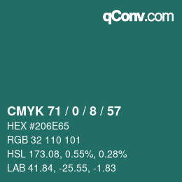 カラーコード: CMYK 71 / 0 / 8 / 57 | qconv.com
