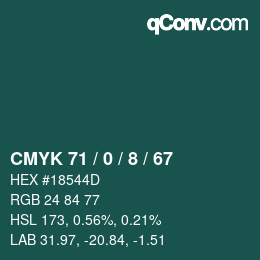 Color code: CMYK 71 / 0 / 8 / 67 | qconv.com