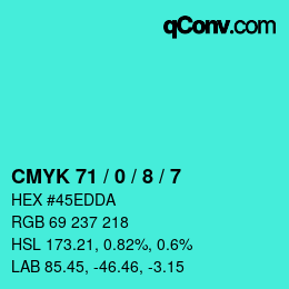Color code: CMYK 71 / 0 / 8 / 7 | qconv.com