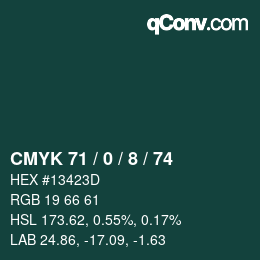 カラーコード: CMYK 71 / 0 / 8 / 74 | qconv.com