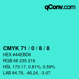 カラーコード: CMYK 71 / 0 / 8 / 8 | qconv.com