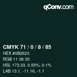 カラーコード: CMYK 71 / 0 / 8 / 85 | qconv.com
