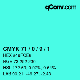 颜色代码: CMYK 71 / 0 / 9 / 1 | qconv.com
