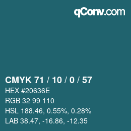 Color code: CMYK 71 / 10 / 0 / 57 | qconv.com