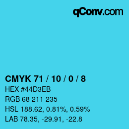 颜色代码: CMYK 71 / 10 / 0 / 8 | qconv.com