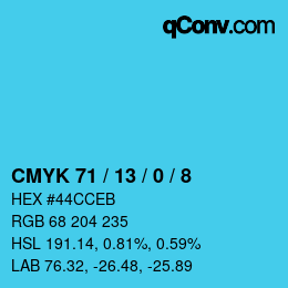 カラーコード: CMYK 71 / 13 / 0 / 8 | qconv.com