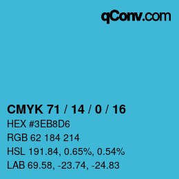 カラーコード: CMYK 71 / 14 / 0 / 16 | qconv.com