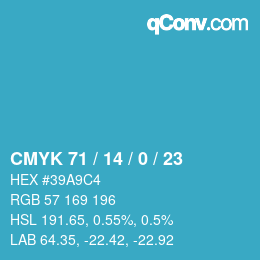 カラーコード: CMYK 71 / 14 / 0 / 23 | qconv.com