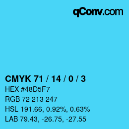 Color code: CMYK 71 / 14 / 0 / 3 | qconv.com
