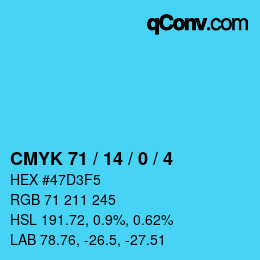颜色代码: CMYK 71 / 14 / 0 / 4 | qconv.com