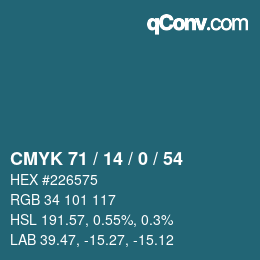 カラーコード: CMYK 71 / 14 / 0 / 54 | qconv.com
