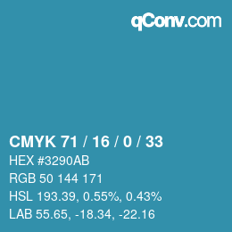 Color code: CMYK 71 / 16 / 0 / 33 | qconv.com