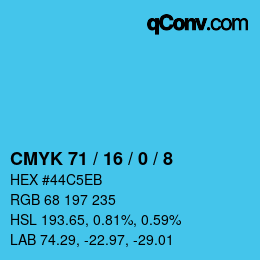 カラーコード: CMYK 71 / 16 / 0 / 8 | qconv.com