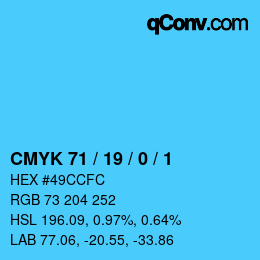 颜色代码: CMYK 71 / 19 / 0 / 1 | qconv.com