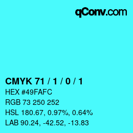 カラーコード: CMYK 71 / 1 / 0 / 1 | qconv.com