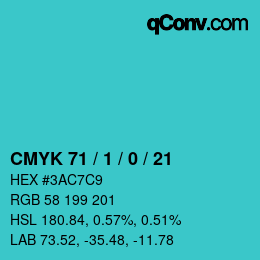 カラーコード: CMYK 71 / 1 / 0 / 21 | qconv.com