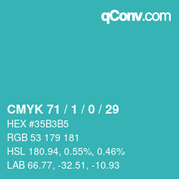 Color code: CMYK 71 / 1 / 0 / 29 | qconv.com