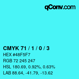 カラーコード: CMYK 71 / 1 / 0 / 3 | qconv.com