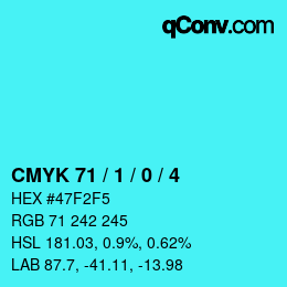 Color code: CMYK 71 / 1 / 0 / 4 | qconv.com