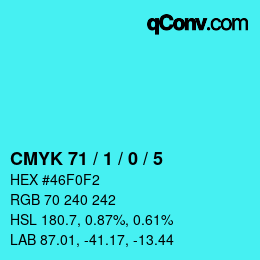 カラーコード: CMYK 71 / 1 / 0 / 5 | qconv.com