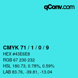颜色代码: CMYK 71 / 1 / 0 / 9 | qconv.com