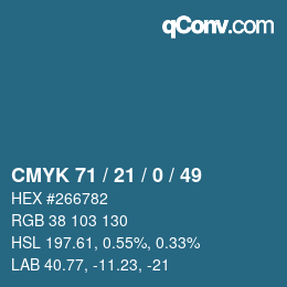 颜色代码: CMYK 71 / 21 / 0 / 49 | qconv.com