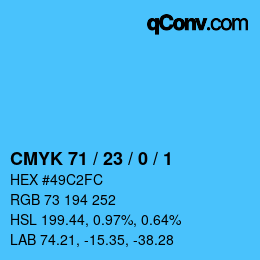 カラーコード: CMYK 71 / 23 / 0 / 1 | qconv.com