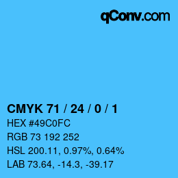颜色代码: CMYK 71 / 24 / 0 / 1 | qconv.com
